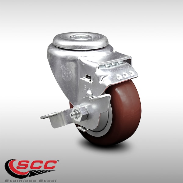 3 Inch SS Maroon Polyurethane Wheel Swivel Bolt Hole Caster with Brake SCC